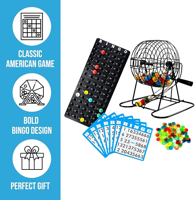 Regal Games Deluxe Bingo Game Set with Cage, Board, Balls, 18 Cards, and Chips