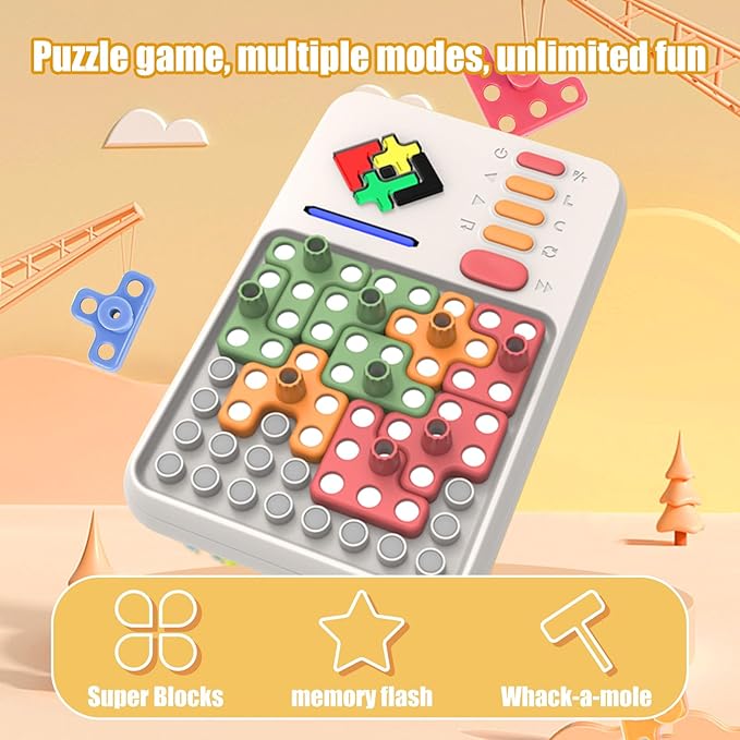 Super Blocks Pattern Matching Puzzle Games, 1000+ Challenges Brain Teaser Toys, Travel Games for Road Trips,Birthday Gifts for Boys Girls, Shape Pattern Blocks Tangram Geometry (White)