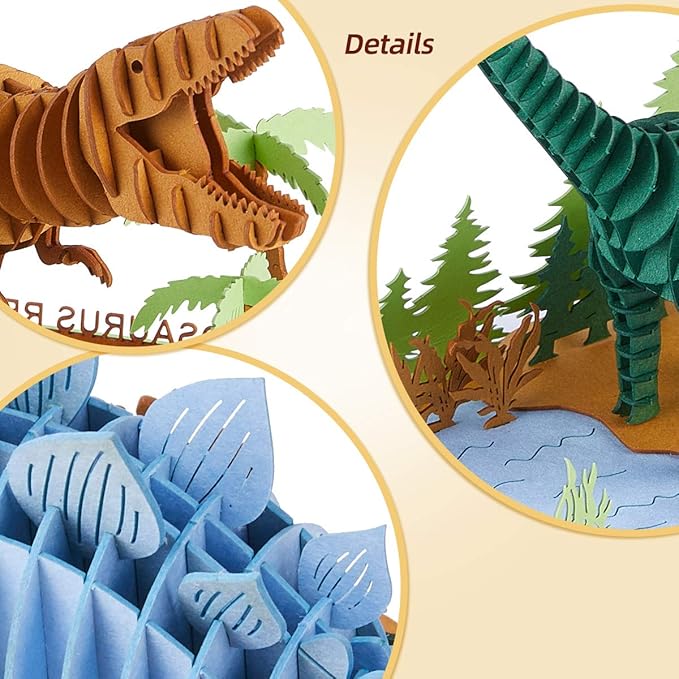 3D Paper Puzzle, 3 Assorted Dinosaurs, Premium Cardboard Models, DIY Kit for Child, Educational Craft -Rex, Stegosaurus, Brachiosaurus Puzzles