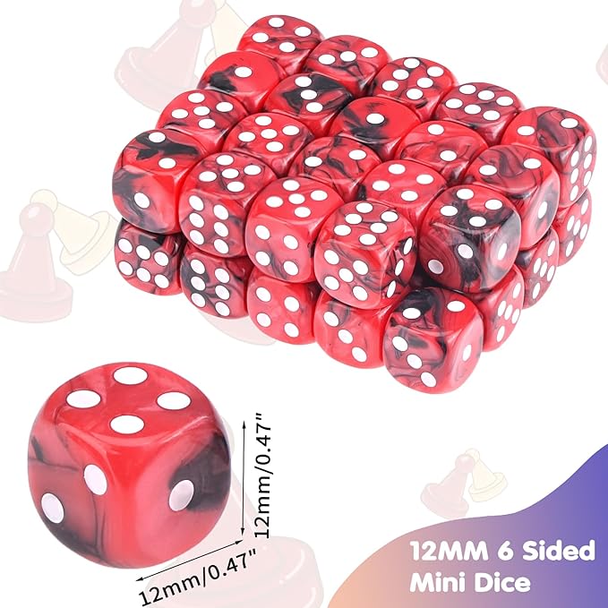 36 Pieces 12mm 6 Sided Mini Dice Set,Two Colours D6 Game Dice Set,6 Sided Standard Game Dice for Board Games Dice Games Classroom Teaching Dices Game,with Portable Gaming Box(Red & Black)