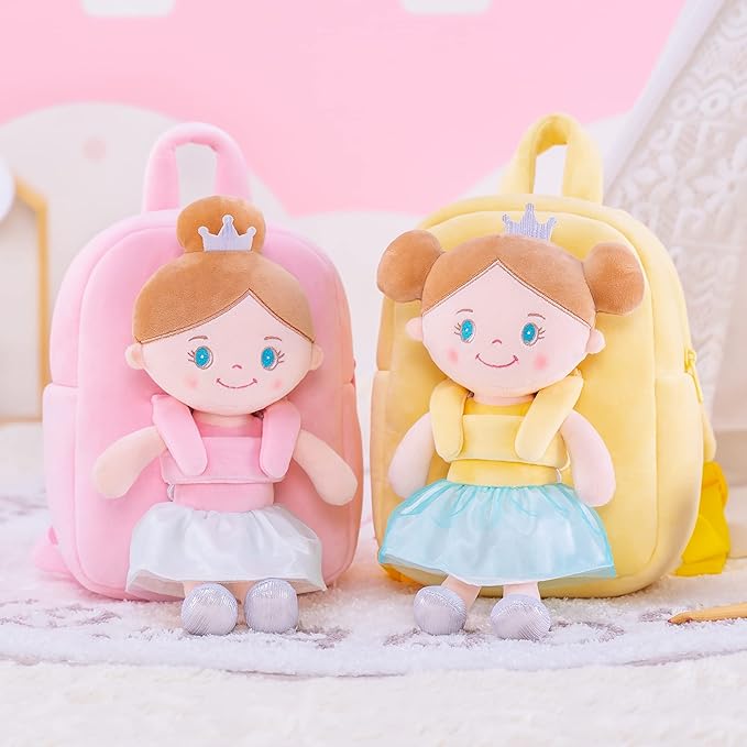 Gloveleya Toddler Backpack with Rag Doll Baby Gifts Angel Girl Pink 9 Inches