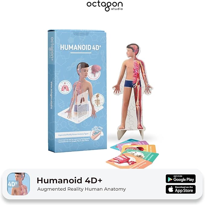 4D+ Augmented Reality Flashcards for Kids – Educational STEM Cards with Free App – Interactive Learning for Ages 4+ (Humanoid 4D+)