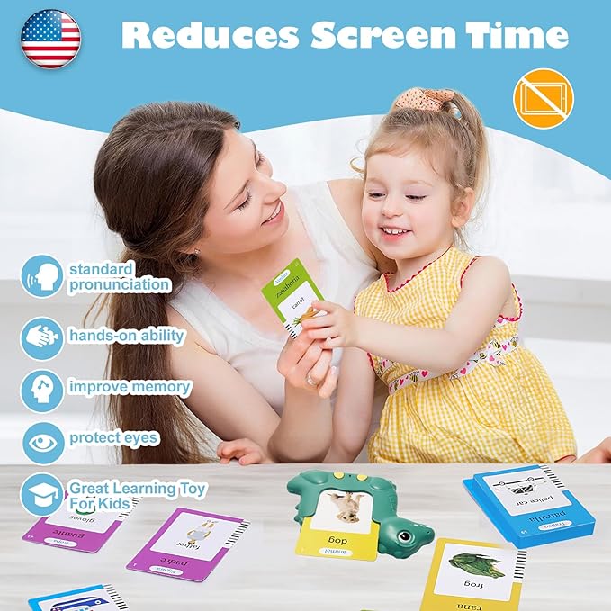 Dinosaur Talking Flash Cards 224 Sight Words for Kids, Audible Educational Interactive Autism Sensory Toys for Toddlers 3-8, Learning Montessori Tool for Girls Boys Gifts Green