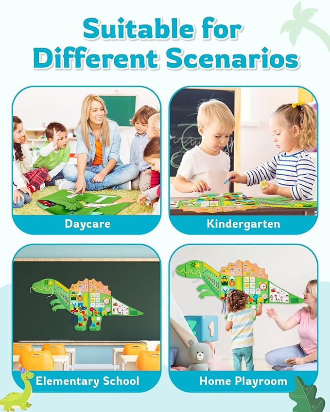 Dinosaur Montessori Busy Board: 10 in1 Sensory Wall Panel for Kids, Toddler Sensory Toys Learning Activity Wall for Playroom, Daycare, Class, Travel, Gifts for 3 4 5 6 Year Old Boys Girls