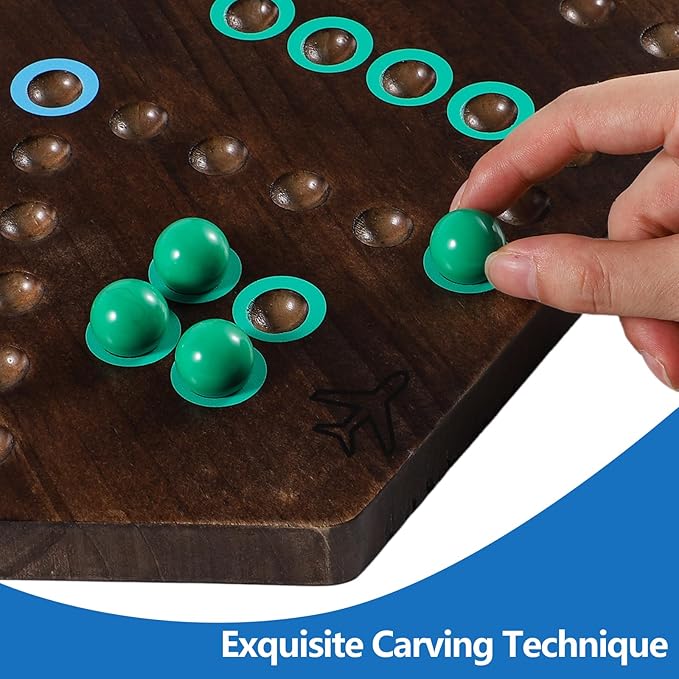 Large Size 20 inches Wood Wahoo Marble Board Game 2 Sided Game 4-6 Player for Friends and Family Party,Classic Stragecy Trouble Game with 6 Dices,24 Marbles(Rustic Brown)