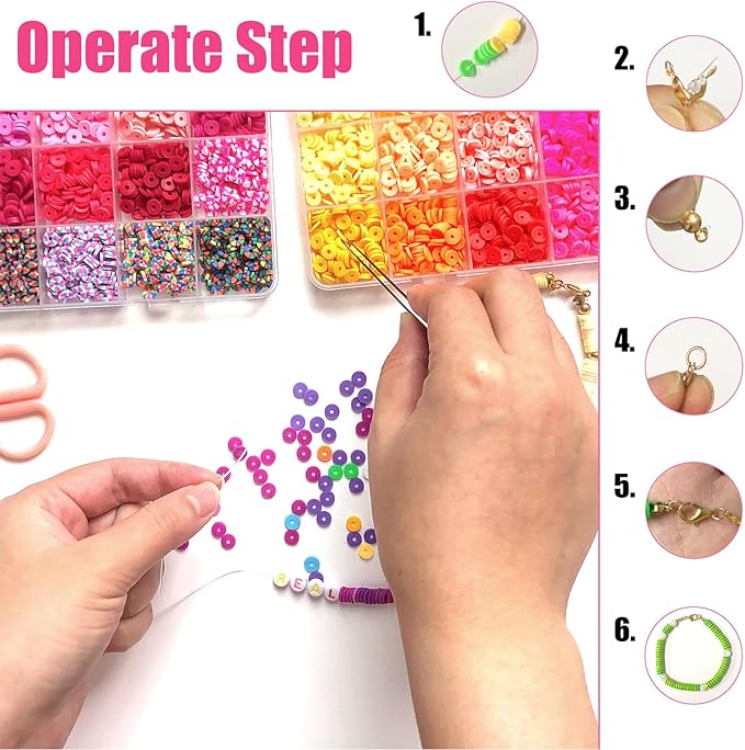 YMSDZHL 7100+PCS Clay Beads Bracelet Making Kit,48 Color DIY Flat Preppy Beads for Friendship Jewelry Making,Polymer Heishi Beads with Charms Gifts for Teen Girls Crafts for Ages 4-12 (7100+PCS)