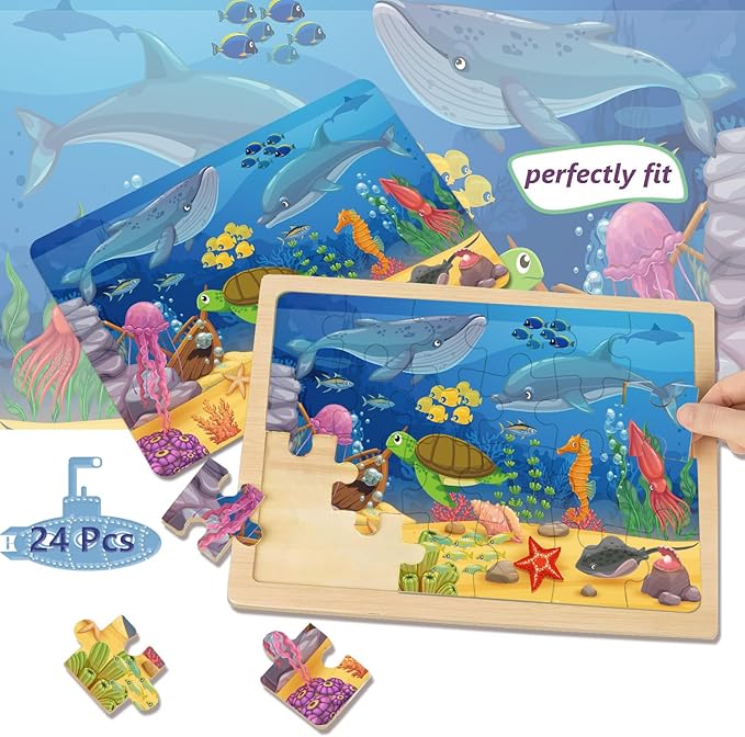 Wooden Puzzles for Kids Ages 3-5, 6 Packs 24 PCs Jigsaw Puzzles Preschool Educational Brain Teaser Boards Toys Gifts for Children, Wood Puzzles for 3 4 5 6 Year Old Boys Girls