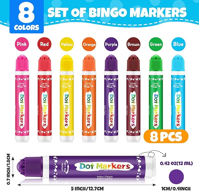 FUMILE Dot Markers for Toddlers 1-3,8 Colors Bingo Daubers for kids,Non-Toxic and Washable Bingo Dot Markers for Art and Craft.Dot Paints for kids Drawing Coloring Supplies