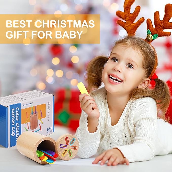 Montessori Toys for 1-3 Year Old, Fine Motor Skills Toys for 2-3 Year Old Wooden Color Sorting Stacking Toy for 18 Month+ Old Boys Girls Educational Gift for 3 4 5 Year Old Kids Birthday