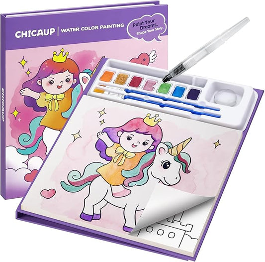 Paint with Water Coloring Books for Kids, Mess Free Watercolor Painting Kit Painting Activity for Kids Ages 3-5 4-8, Arts Crafts Drawing Gift Toy for Boy Girl (Purple)