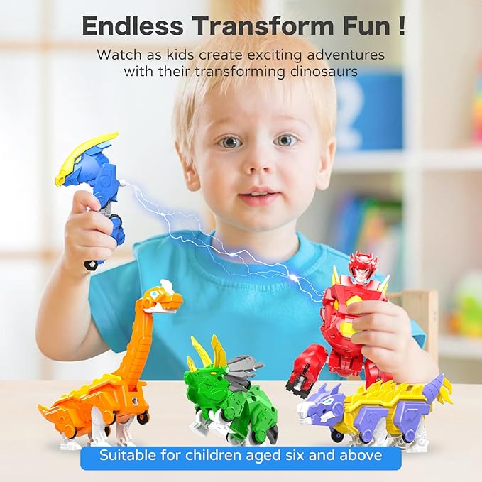 6+ Kids 5-in-1 Dinosaur Transforming Robot Toy - Safe, Durable, Easy Assembly | Educational Gift for Boys & Girls - Build & Combine into Mega Robot with Weapon