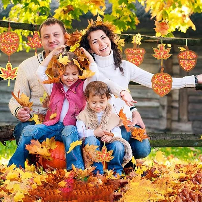 Zliisang 24PCS Make You Own Fall Crafts Kit Bulk Maple Leaf Acorn Paper Suncatchers DIY Kit for Autumn Thanksgiving Classroom Activities Decorations Window Stained Glass Effect Art Supplies