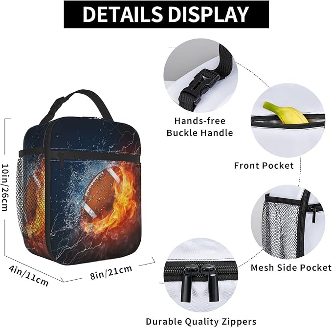 Ice Fire Football Reusable Lunch Box Insulated LunchBox Cooler Lunch Bag