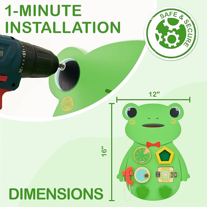 Monläurd® Wooden Frog Sensory Wall Toy, Busy Board for Toddlers, Montessori Sensory Wall Panel for Kids, Ideal for Classroom, Playroom & Daycare, Wall Activity Board