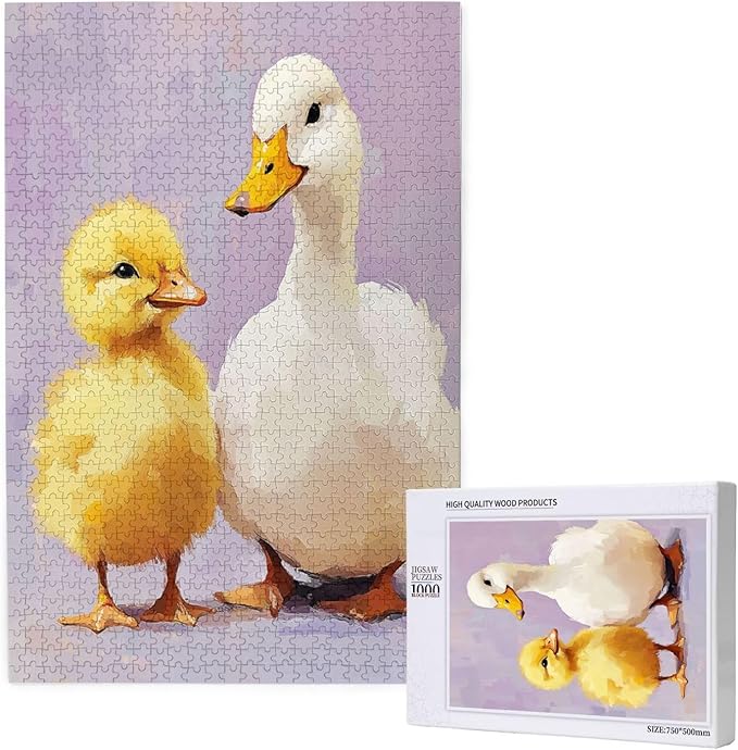 1000 Piece Wooden Jigsaw Puzzle for Adults,Adorable Chicks and Ducklings,Brain Training Challenge,Stress Relief Activity,Heartwarming Farmyard Artwork, Eco-Friendly Woodens Pieces