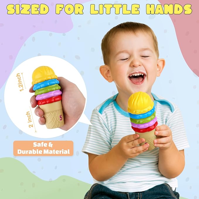 Ice Cream Color Sorting Toys for Toddlers, Montessori Counting Pretend Play Toys - 76 Pieces, Early Math Manipulatives Learning Toys with 10 Educational Number Cards for Preschool Kids (Number)