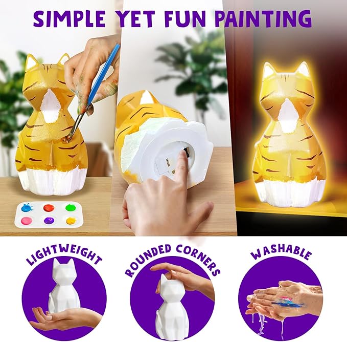 Goodyking Paint Your Own Cat Lamp Craft Kit, DIY 3D Warm Light Cat Lamp, Arts and Crafts for Kids Ages 8-12, Birthday Gifts for 8-12 Year Old Boy Girl, Painting Kit for Kids Ages 3 4 5 6 7 8 9+