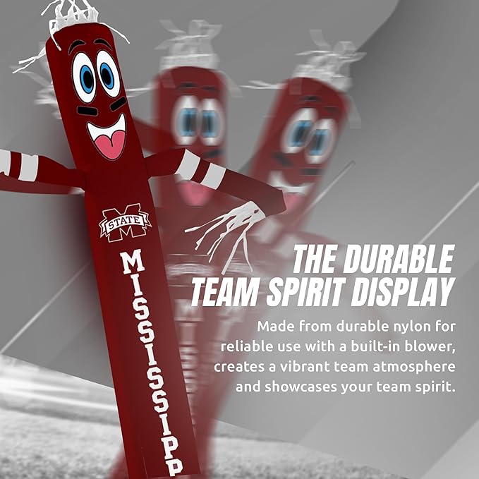 NCAA Mississippi State Football Wacky Waving Inflatable Tube Guy with LED Lights & Built-in Blower - 6" x 36" x 96" Inflatable Tube Man Crazy Sports Fan Outdoor Party Decoration