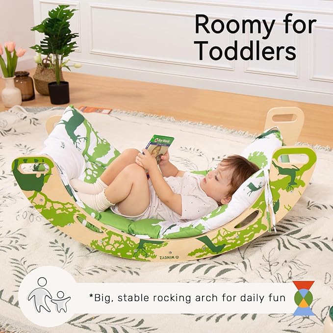Wingyz 8-in-1 Pikler Triangle Set with Cushion-Wooden Baby Climbing Toys with Arch, Ramp & Ladder | Montessori Toddler Climber Indoor Jungle Gym for 1-3 Year Olds (Green)