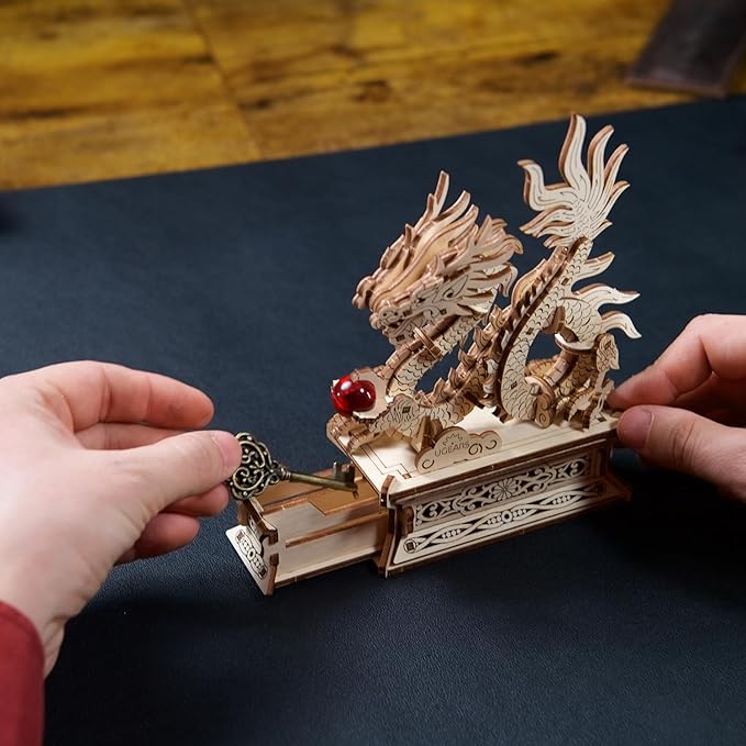 UGEARS Wood Dragon Puzzle 3D - Model Building Kits for Adults - Chinese 3D Dragon Wooden Puzzle Hobbies for Men - Wooden Models for Adults to Build