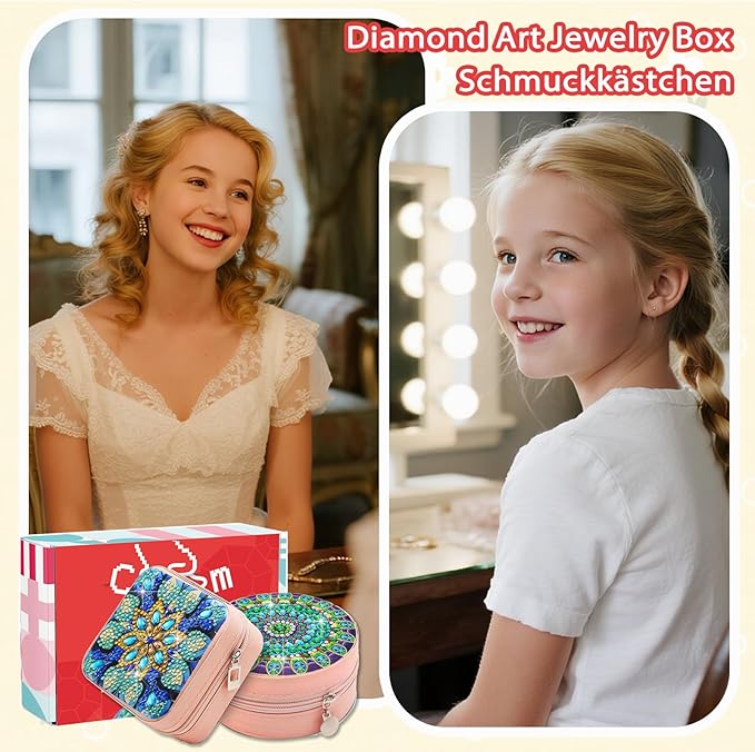 2 PC Diamond Art Jewelry Boxes Kits for Adults Teen with Painting Gem Dots Arts and Crafts Kits for Women Kids Girls 8 12 Year Old Ages 5 6 7 9 10 11 13 14 Birthday Gift(Mandral Blue)