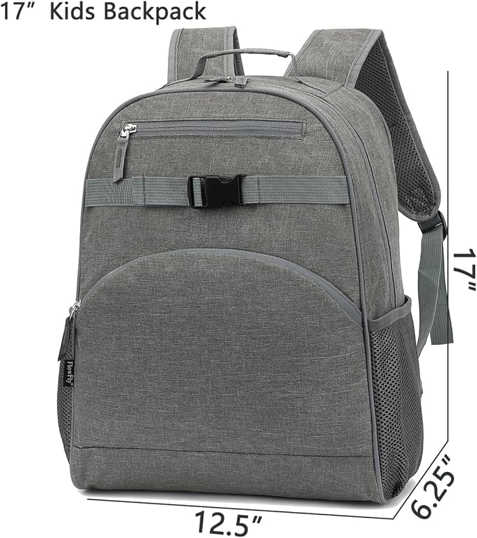 FlowFly Kids Backpack for Toddler Boys Girls, Simple Lightweight Bookbag for Daycare Kindergarten Elementary School Travel, Small Modern Bag (Large), Grey