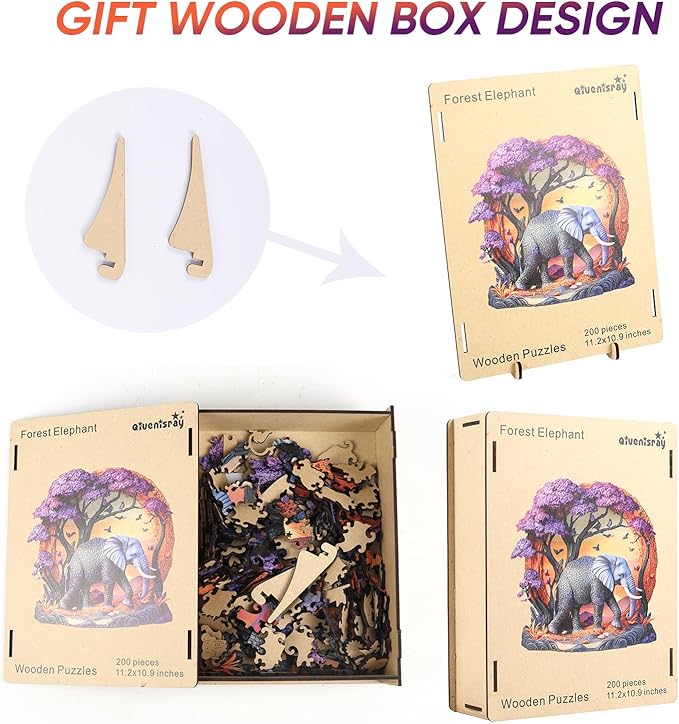 Wooden Puzzle for Adults 500 Pcs, 3D Vision Effect Elephant Forest Puzzle Unique Shape Advanced Jigsaw Puzzle, Challenge Wooden Jigsaw Puzzle for Family Game (16.9 x 16.4 in)