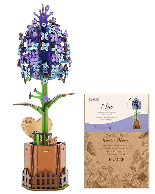 Welsky 3D Lilac Wooden Puzzles for Adults, DIY Wooden Flower Craft Kit, Artificial Flowers Model Kit to Assemble for Adults.(3.25 * 2.9 * 9.48 in 168PCS)