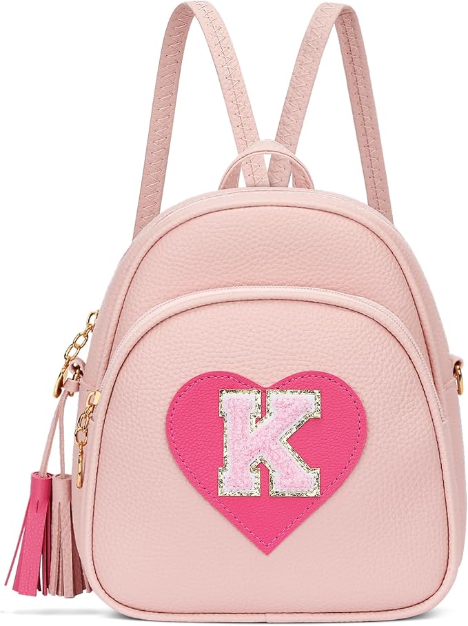 Girls Initial Mini Backpack Gifts for Kid Toddler Little Girl Teen Small Cute Heart Backpack Purse Preschool Kindergarten Bookbag,Pink-K