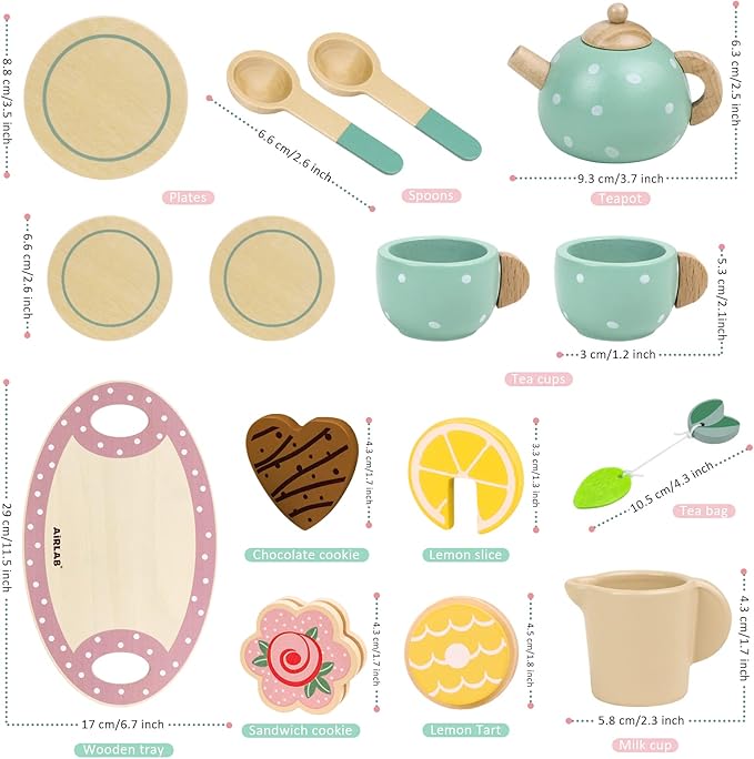 Wooden Tea Set for Little Girls Play Food Pretend Play Kitchen Accessories for 3 4 5 Years Old Girls and Boys Toddler Princess Tea Time Party Food Toys