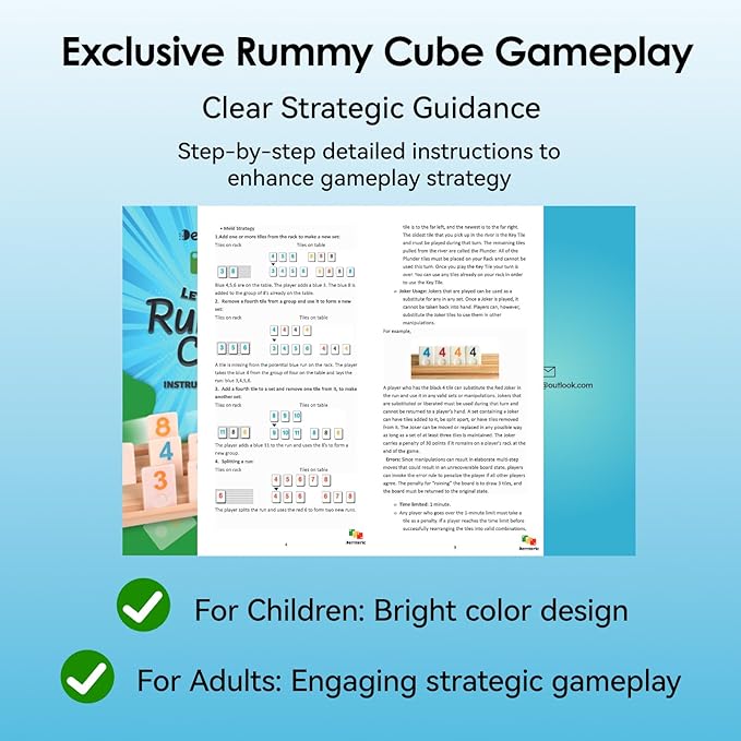 Rummy Cube Game 6 Players with Portable Travel Case, 162 Melamine Rummy Tiles & 6 Wooden Holders, Classic Family Strategy Board Game for Adults Kids