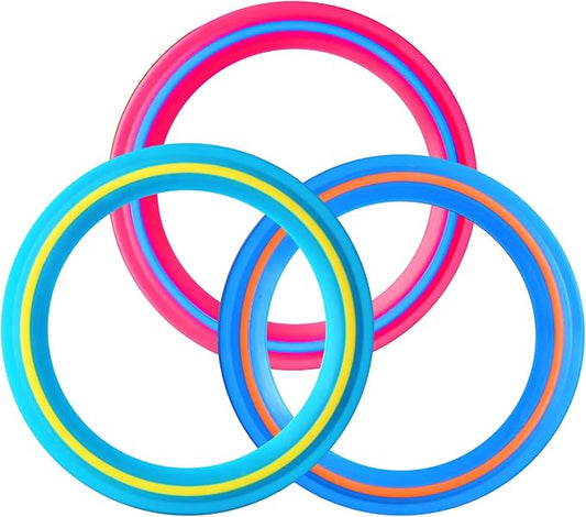 JEEFUD Flying Disc for Kids Adults 11 inch Flying Ring, 3 Pack Beach Backyard Sports Play Soft Discs, Sport Outdoor Toy Gift for 4+ Year Old Boys Girls Family (3PCS (Blue,Pink&Turquoise))