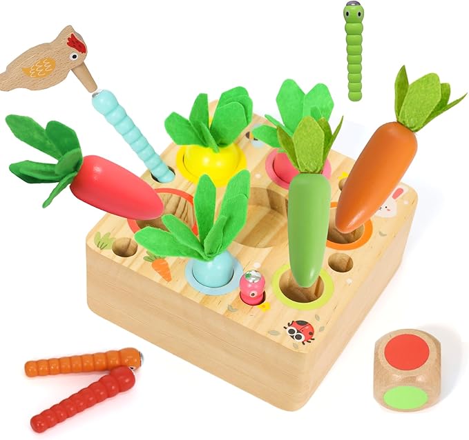 Ancaixin Montessori Toys for 1 Year Old, Magnetic Wooden Toys for 12 Months Boys and Girls, Educational Carrot Toy for Toddlers, Shape Sorting Matching Puzzle for Kids 1 2 3, Birthday Easter Gifts
