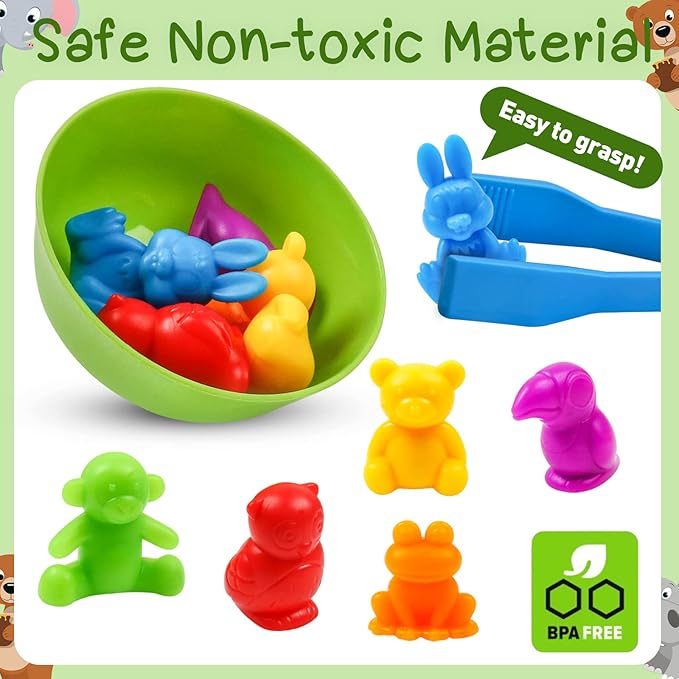 Counting Color Sorting Toys Animals Matching Games with Rainbow Bowls,Preschool Learning Educational Montessori Sensory Training Activities Toys Easter Gift for 3 4 5 Year Old Toddlers