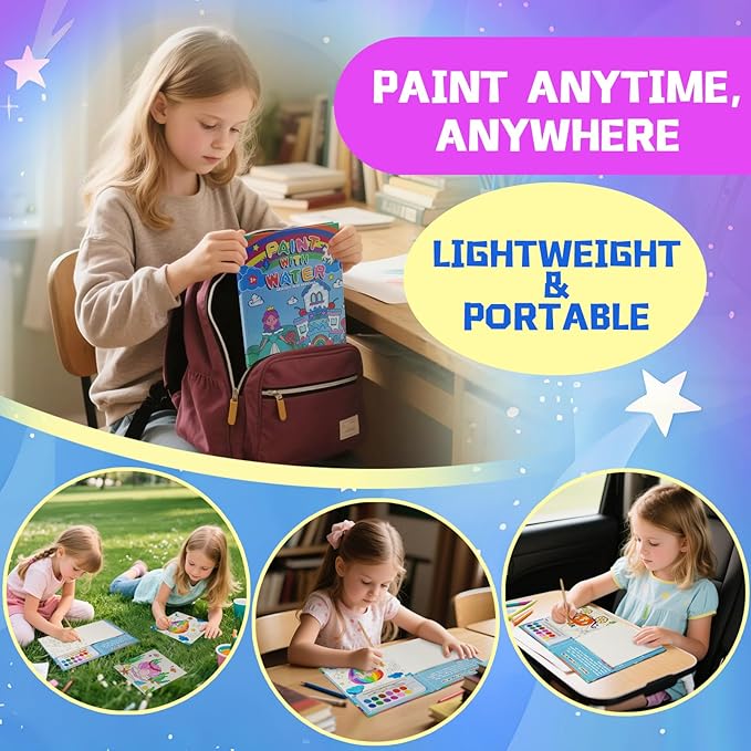 20 Pages Coloring Books for Kids Ages 4-8 with 5 Display Stands, 12 Color Strips Water Color Paint Set, Arts and Crafts Drawing Activities Party Favors for Kids 3-5, Toys Birthday Gifts for Boys Girls