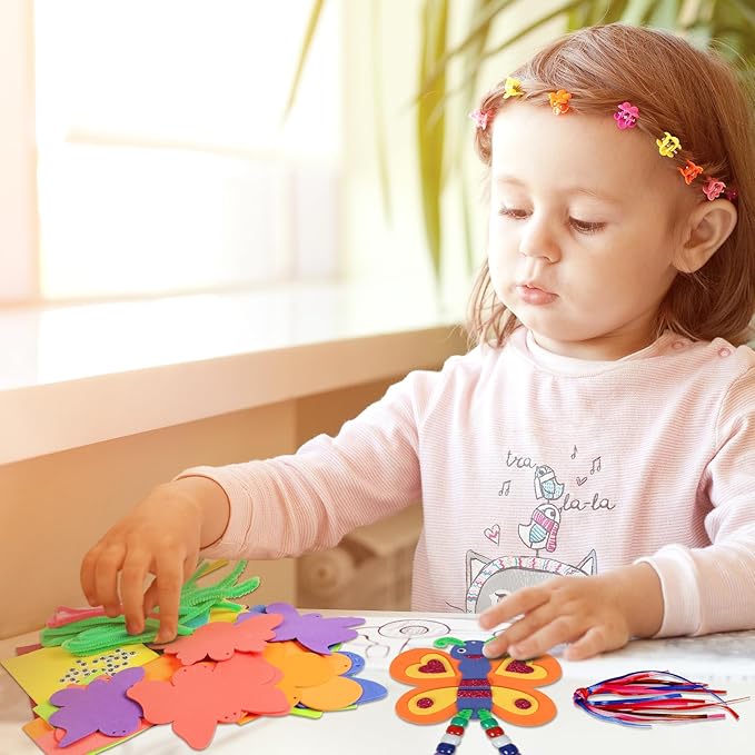 Fennoral 12 Pack Butterfly Craft for Kids Make Your Own Butterfly Foam Stickers with Beads DIY Arts and Crafts for Kids Boys Girls Party Favor Spring Summer Decoration Birthday Gifts