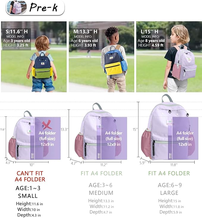 Preschool Toddler Backpack For Boys Girls, School Mini & Travel, Small Kids Child Backpacks, Kindergarten Elementary bag, 12" H, 2-4