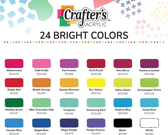 DecoArt Crafter’s Acrylic Paint Set, 24 (2 fl oz/59 ml) Assorted Bright Colors, DIY Arts And Crafts Acrylic Paint For Kids And Adults, 48 Fl Oz(Pack of 1)
