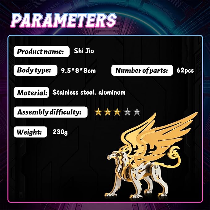 3D Metal Puzzles,3D Metal Puzzle for Adults,Mechanical Model Kit Griffon Gold,Steel 3D Puzzles Stainless Steel Ornaments for Adults Home Decor Art Craft Gifts Toys.