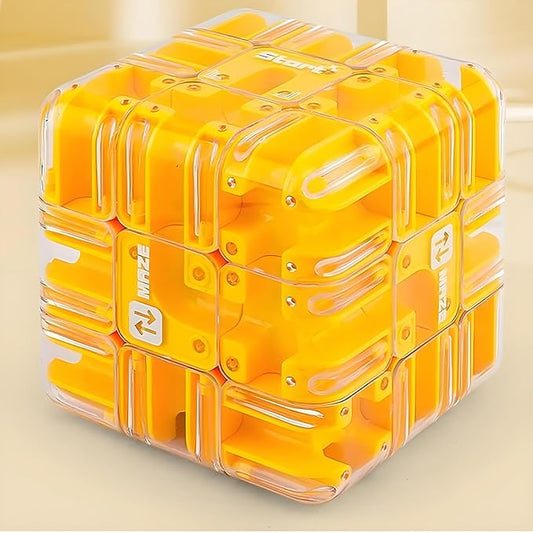 2026 New Upgrade Speed Cube 3x3 Large Labyrinth 3D Puzzle Maze Cube, Magnetic Fidget Cubes Toys for Adults, Spatial Awareness Brain Trainin for Stress Relief & Logic Development (Yellow)