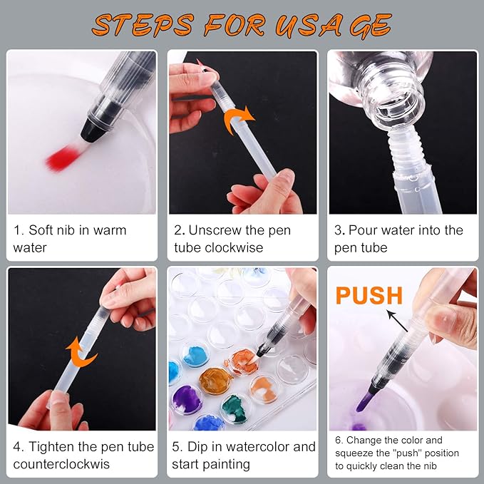 Watercolor Paint Set, 48 Color Watercolor with 10 PCS Nylon Brushes,6 PCS Refillable Water Brush Pen, 10 Page Pad(A4) and 2 PCS Art Sponges. Watercolor Paint set for Adults,Children and Beginners.