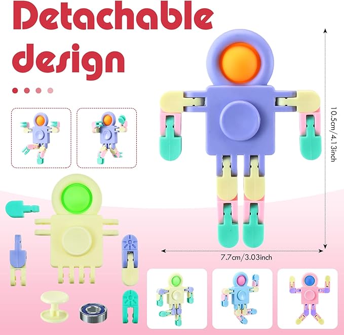Libima 32 Pcs Robot Fidget Spinner Toys Transformable Sensory Fidget Toys Fidget Party Favors Robot Fingertip Toy Transformable DIY Chain for Teens Adults Piñata Goodie Bag Birthday Gift(4 Colors)