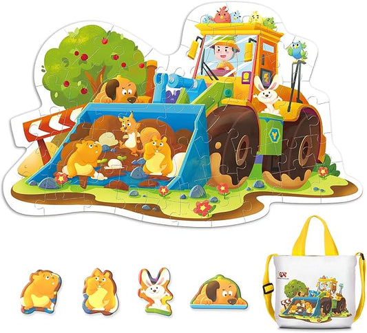 ELX 58 Piece Trick Dozer Jigsaw Puzzle for Kids 3+, Large Floor Puzzle for Preschool Learning with Storage Bag, Educational Toy Gift Birthday and Christmas for Boys Girls