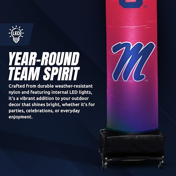 NCAA Mississippi Ole Miss Football Wacky Waving Inflatable Tube Guy with LED Lights & Built-in Blower - 6" x 36" x 96" Inflatable Tube Man Crazy Sports Fan Outdoor Party Decoration