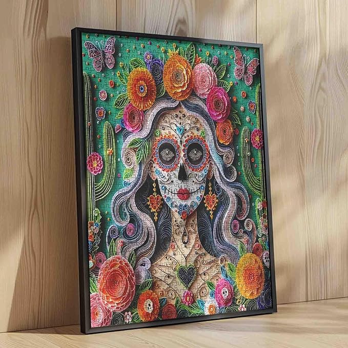 Tucocoo Elegant Floral Woman Puzzle for Adults 1000 Piece, Skull Girl Portrait Paper Art Jigsaw, Impossible Difficult Puzzle Challenging Puzzles for Adults Gift Home Decor Family Game Nights