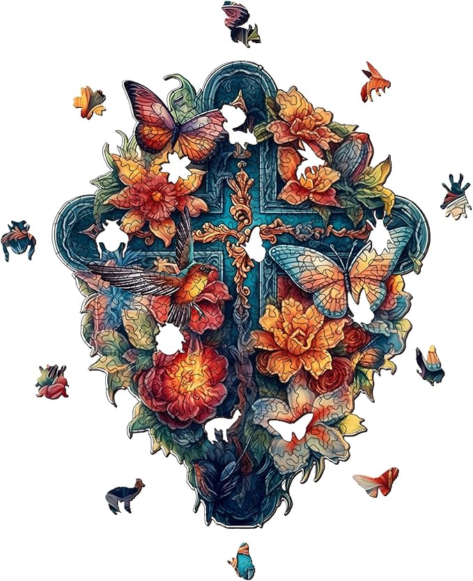 Wooden Puzzles for Adults, Unique Puzzles for Adults, Irregular Animal Shaped Wooden Jigsaw Puzzles, Creative Birthday Gift,11.8 x 9.1 inch, Butterfly Cross