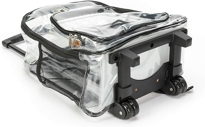 K-Cliffs Rolling Clear Backpack Heavy Duty Bookbag Quality See Through Workbag Travel Daypack Transparent School Book Bags w/Wheels Black