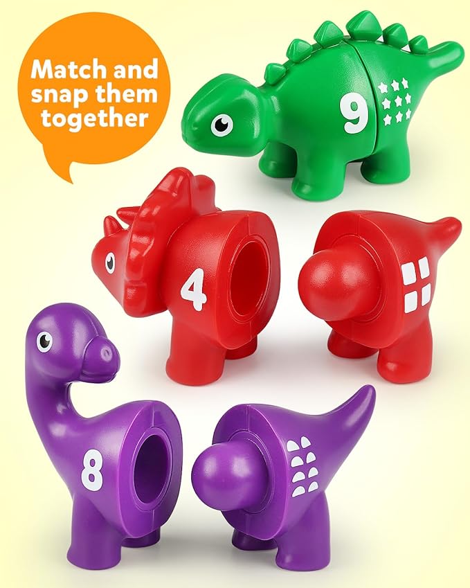 Coogam Numbers Matching Game 10PCS, 123 Counting Dinosaur Toys, Educational Preschool Montessori Fine Motor Skill Mathematics Learning Toys for 2 3 4 Years Old