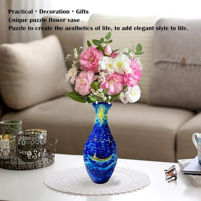 3D Puzzle Vase Unique Flower Vase for Adults Made by 160 Curved Plastic Puzzle, Relax Puzzles for Adults, DIY Jigsaw Creative Gift for Parents & Housewarming