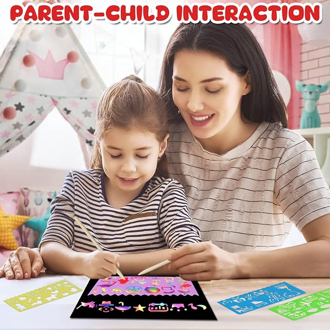 ZMLM Scratch Paper Art Set: 60Pcs Magic Drawing Art Craft Kid Mother Gifts Scratch Paper Supply Toddler Preschool Learning Toy for Age 3 4 5 6 7 8 Girl Boy Birthday Activities Toys